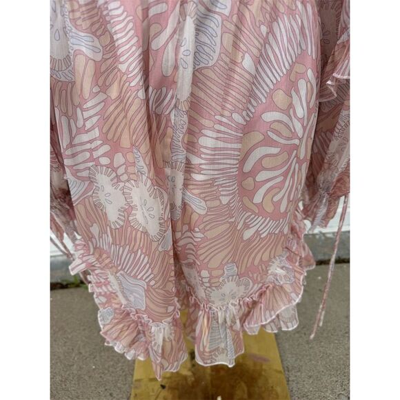 Ted Baker London BoHo Floral Ruffle Long Sleeve Romper Coral Size 6-8 V-Neck - Picture 6 of 10